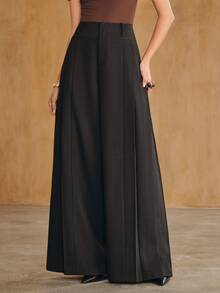 Anewsta Women's Autumn/Winter Modern Commute Elegant High Waist Pleated Drape Slimming Wide Leg Skorts - Black - View 4