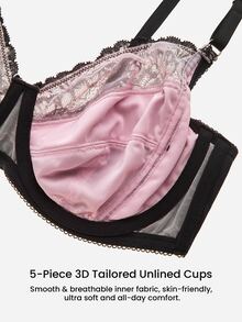LUVLETTE Woman Full Coverage Lingerie Curve Support & Breathable Underwire Sexy Unlined Minimizer Lace Elegance Bra Black Bridal Intimates - Black - View 8