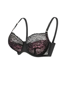 LUVLETTE Woman Full Coverage Lingerie Curve Support & Breathable Underwire Sexy Unlined Minimizer Lace Elegance Bra Black Bridal Intimates - Black - View 6