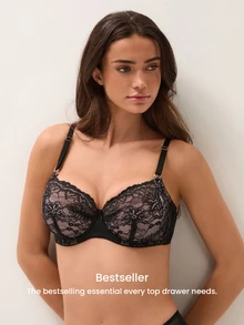 LUVLETTE Woman Full Coverage Lingerie Curve Support & Breathable Underwire Sexy Unlined Minimizer Lace Elegance Bra Black Bridal Intimates - Black - View 3