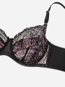 LUVLETTE Woman Full Coverage Lingerie Curve Support & Breathable Underwire Sexy Unlined Minimizer Lace Elegance Bra Black Bridal Intimates - Black - View 7