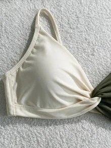 Swim Chiccia 女款夏季海灘拼色性感扭結設計比基尼上衣 - 彩色 - 查看 3