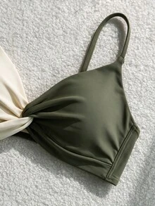 Swim Chiccia 女款夏季海灘拼色性感扭結設計比基尼上衣 - 彩色 - 查看 4