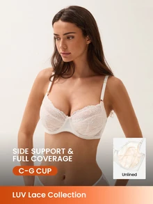 LUVLETTE Woman Full Coverage Lingerie Curve Support & Breathable Underwire Sexy Unlined Minimizer Lace Elegance Bra Romantic White Bridal Intimates - White - View 1