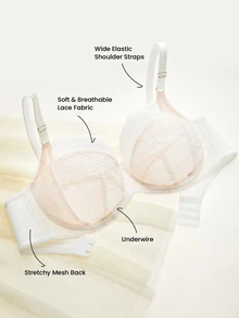 LUVLETTE Woman Full Coverage Lingerie Curve Support & Breathable Underwire Sexy Unlined Minimizer Lace Elegance Bra Romantic White Bridal Intimates - White - View 2