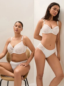 LUVLETTE Woman Full Coverage Lingerie Curve Support & Breathable Underwire Sexy Unlined Minimizer Lace Elegance Bra Romantic White Bridal Intimates - White - View 6