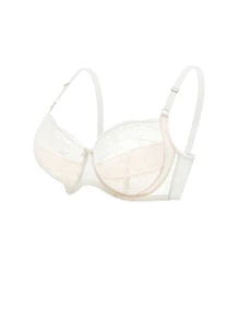 LUVLETTE Woman Full Coverage Lingerie Curve Support & Breathable Underwire Sexy Unlined Minimizer Lace Elegance Bra Romantic White Bridal Intimates - White - View 7