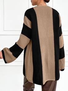 EURMUSE Color Block Striped Cardigan Sweater - Coffee Brown - View 2