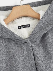 SHEIN EZwear 秋冬季双口袋纽扣连帽外套 - 灰色 - 查看 5