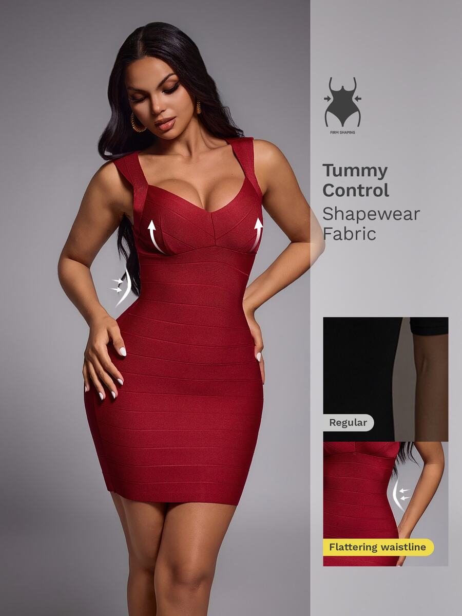 Nuvra Solid Bustier Bodycon Dress - Burgundy - View 1