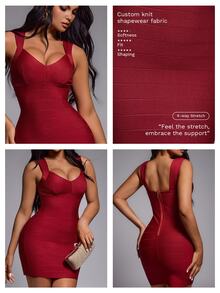 Nuvra Solid Bustier Bodycon Dress - Burgundy - View 6