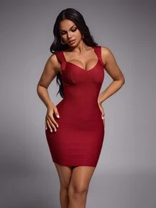 Nuvra Solid Bustier Bodycon Dress - Burgundy - View 7