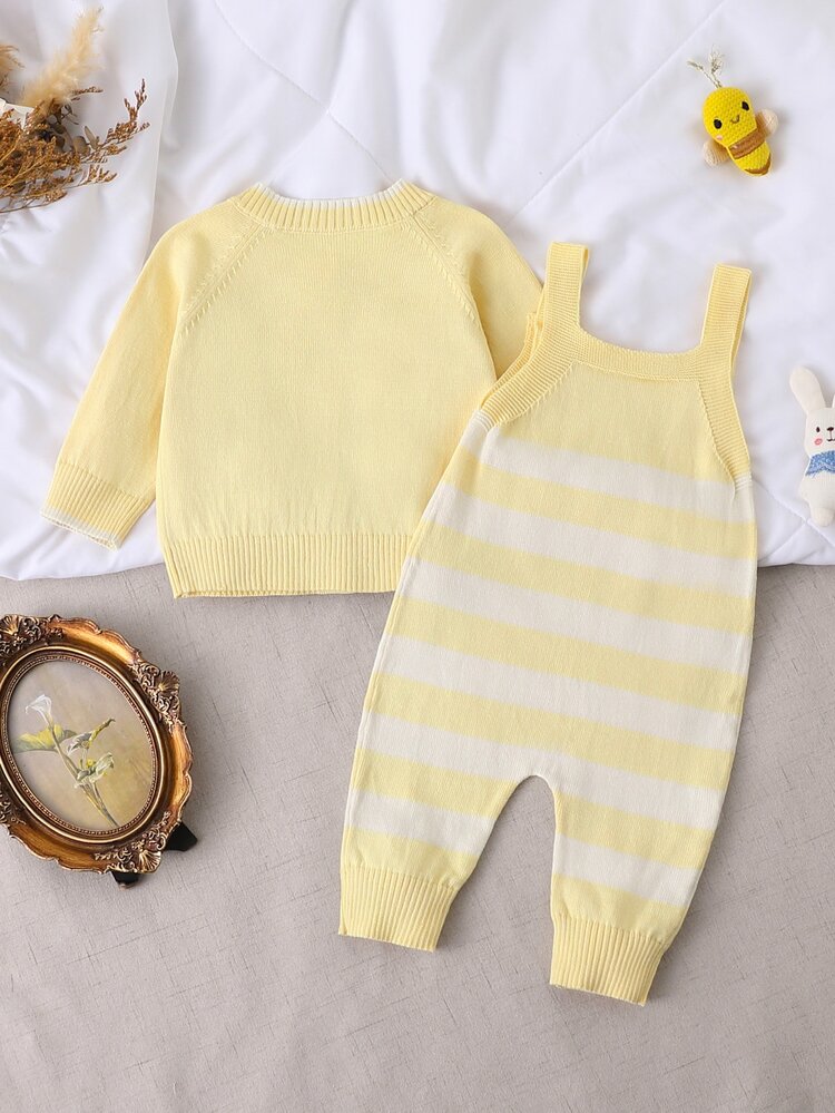 SHEIN Fall Clothes Winter Toddler Girl Yellow Long Sleeve Floral Sweater Set, Back To School, Cozy Soft, Festival Outfits Christmas Casual Daily Wear - Yellow - View 2