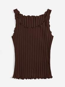 SHEIN EZwear 木耳邊螺紋針織背心上衣 - 巧克力棕 - 查看 4
