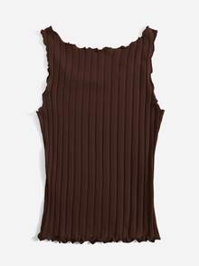 SHEIN EZwear 木耳邊螺紋針織背心上衣 - 巧克力棕 - 查看 2