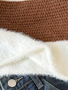 SHEIN 青少年女孩秋冬休閒保暖內裡加厚圓領寬鬆條紋針織毛衣 - 棕色 - 查看 8