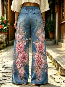 Selamara Women's Drawstring Waist Floral Print Casual Versatile Daily Wear Long Pants - Multicolor - View 2