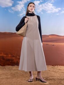 SHEIN Frenchy Women's Color Block Casual Party Long Dress,Summer Dresses For Women - Khaki - View 8