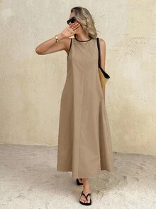 SHEIN Frenchy Women's Color Block Casual Party Long Dress,Summer Dresses For Women - Khaki - View 6