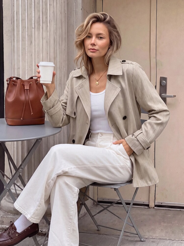 SHEIN LUNE Intage Nomadic High Collar Cinched Waist Button Up Women Trench Coat Outerwear Jackets In Autumn Cozy Clothes For Office Traveling Khaki Casual - Khaki - View 9