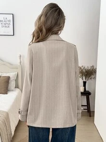 SHEIN LUNE Intage Nomadic 女款高領收腰鈕扣式風衣外套 秋季保暖辦公旅行休閒卡其色外套 - 卡其色 - 查看 9