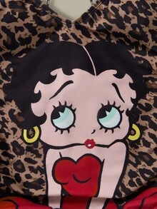 Betty Boop x SHEIN 豹纹卡通人物图案露背连体泳衣 - 彩色 - 查看 3