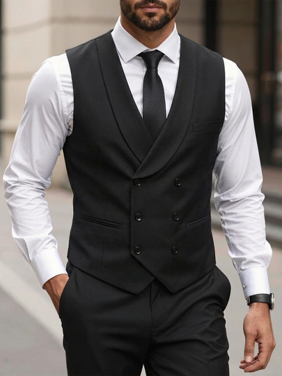 Manfinity Mode Men Shawl Collar Double Breasted Waistcoat Without Shirt