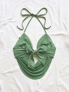 Soleia 女士亮片拼接露背系带性感百搭休闲上衣 - 薄荷綠 - 查看 2