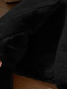 Comfortcana Women Solid Color Long Sleeve Casual Cropped Fluffy Jacket In Fall/Winter - Black - View 6
