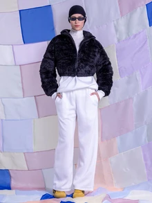 Comfortcana Women Solid Color Long Sleeve Casual Cropped Fluffy Jacket In Fall/Winter - Black - View 9