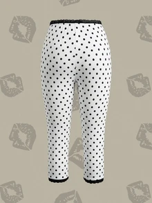 Betty Boop x SHEIN Women's Polka Dot Print Waist Bow Decor Leggings, - White - View 2