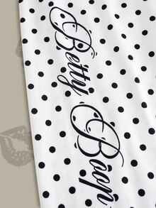 Betty Boop x SHEIN Women's Polka Dot Print Waist Bow Decor Leggings, - White - View 6