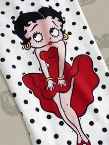 Betty Boop x SHEIN Women's Polka Dot Print Waist Bow Decor Leggings, - White - View 5