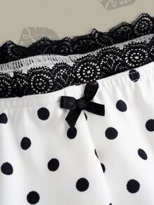 Betty Boop x SHEIN Women's Polka Dot Print Waist Bow Decor Leggings, - White - View 4
