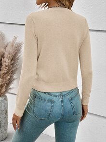 SHEIN Frenchy Women's Solid Color Single-Breasted Casual Long Sleeve Cardigan For Everyday Wear,Long Sleeve Tops,Knitted Sweater In Fall/Winter - Apricot - View 2