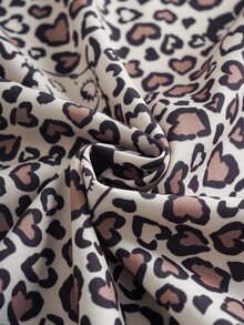 Betty Boop x SHEIN Women's Leopard Print Contrast Lace Long Sleeve Sleepwear Robe, - Brown - View 7