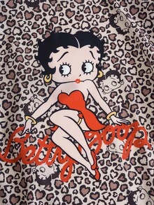 Betty Boop x SHEIN Women's Leopard Print Contrast Lace Long Sleeve Sleepwear Robe, - Brown - View 6