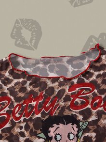 Betty Boop x SHEIN 女士夏季度假沙滩卡通图案吊带比基尼套装及罩衫 - 紅色 - 查看 5