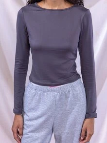 SHEIN EZwear 3 件套女士休闲宽领紧身长袖 T 恤套装，秋冬 - 彩色 - 查看 10