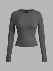 SHEIN EZwear 3 件套女士休闲宽领紧身长袖 T 恤套装，秋冬 - 彩色 - 查看 5