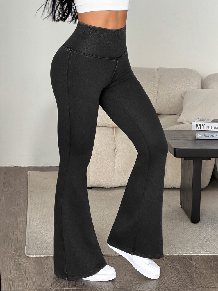 SHEIN PETITE Women's High Waist Casual Versatile Flare Jeans Fall Clothes - Blue - View 6