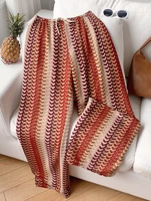 Comfortcana Women's Vacation Style Drawstring Waist Multi-Color Printed Loose Wide Leg Casual Pants, Spring/Summer - Multicolor - View 6