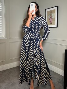 SHEIN Clasi 优雅女士衬衫领系带衬衫连衣裙秋季女装教师服工作服 - 彩色 - 查看 5