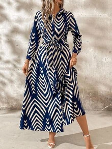 SHEIN Clasi 优雅女士衬衫领系带衬衫连衣裙秋季女装教师服工作服 - 彩色 - 查看 9