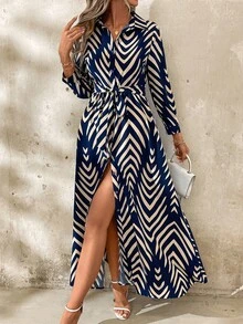 SHEIN Clasi 优雅女士衬衫领系带衬衫连衣裙秋季女装教师服工作服 - 彩色 - 查看 11