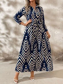 SHEIN Clasi 优雅女士衬衫领系带衬衫连衣裙秋季女装教师服工作服 - 彩色 - 查看 7