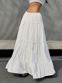 SHEIN EZwear Women Plain And Simple Everyday Pleated Skirt - White - View 4