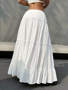 SHEIN EZwear Women Plain And Simple Everyday Pleated Skirt - White - View 3