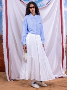 SHEIN EZwear Women Plain And Simple Everyday Pleated Skirt - White - View 8