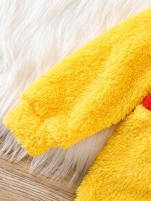 SHEIN 男嬰雙色 3D 耳朵設計連帽法蘭絨連身衣 - 彩色 - 查看 5